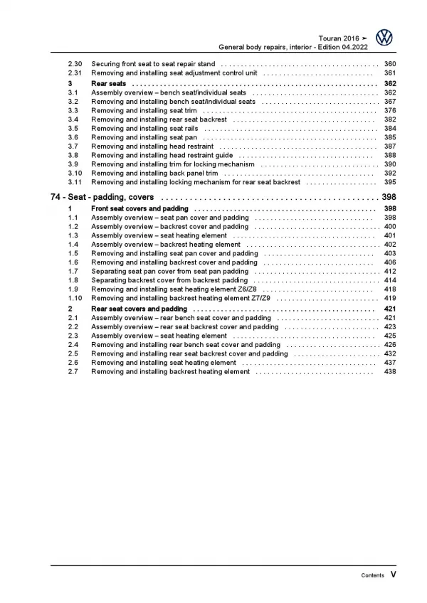 VW Touran 5T from 2015 general body repairs interior repair workshop manual pdf