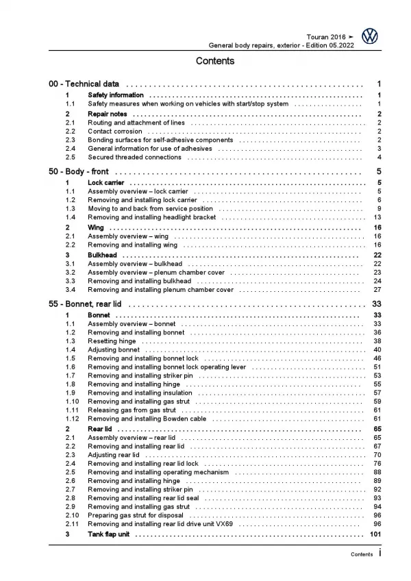 VW Touran 5T from 2015 general body repairs exterior repair workshop manual pdf