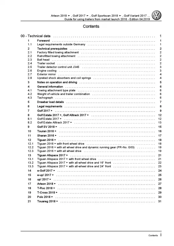 VW Touran type 5T from 2015 guide for using trailers repair workshop manual pdf