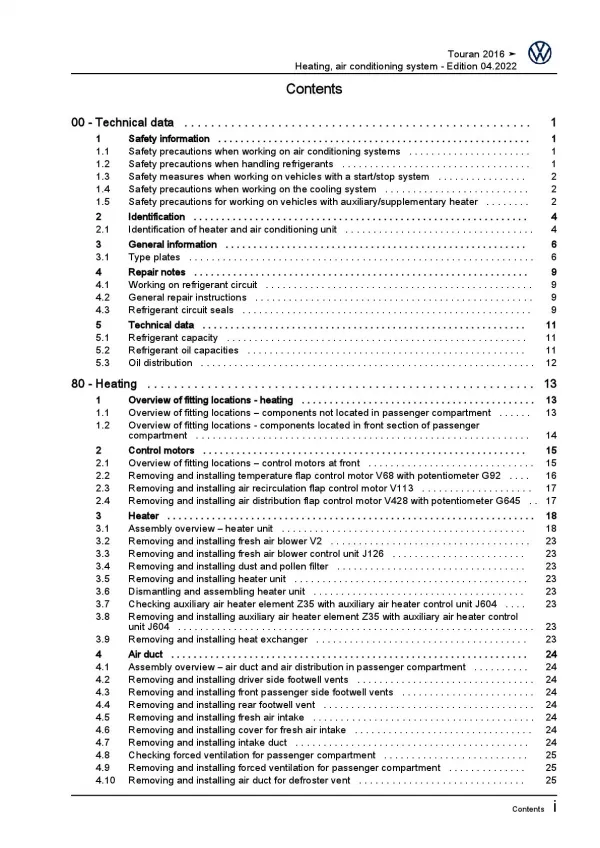 VW Touran type 5T from 2015 heating air conditioning system repair manual pdf