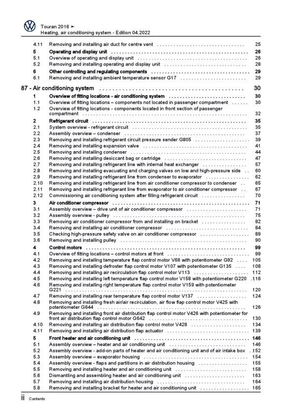 VW Touran type 5T from 2015 heating air conditioning system repair manual pdf