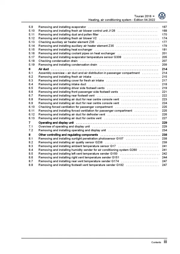 VW Touran type 5T from 2015 heating air conditioning system repair manual pdf