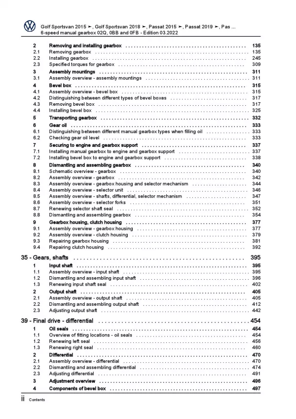 VW Touran 5T from 2015 6 speed manual gearbox 02Q 0BB 0FB repair manual pdf