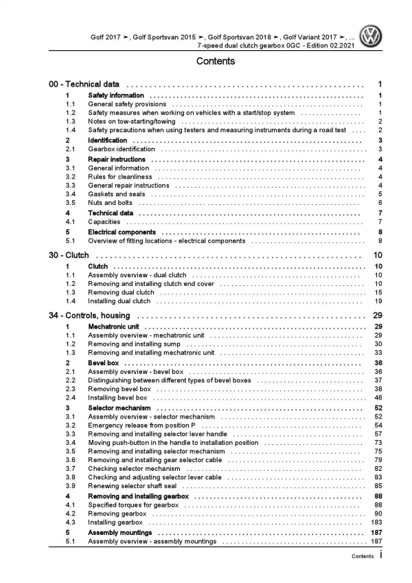 VW Touran type 5T from 2015 7 speed dual clutch gearbox 0GC repair manual pdf