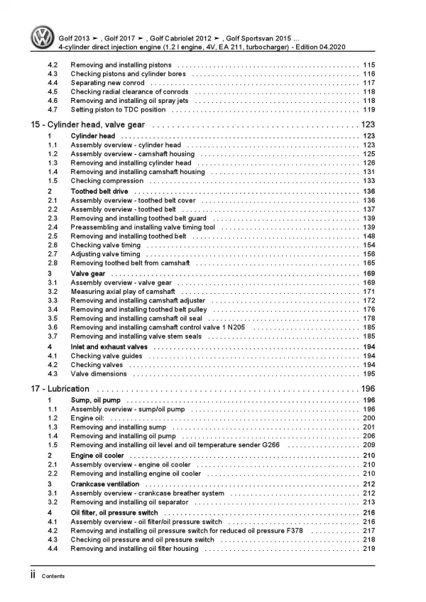 VW Touran 5T from 2015 4-cyl. 1.2l petrol engines 85-110 hp repair manual pdf