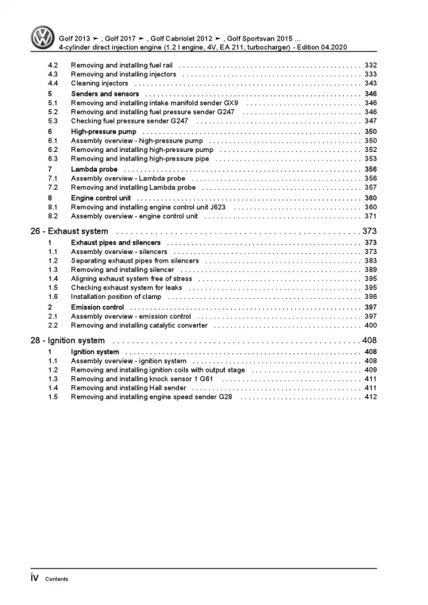 VW Touran 5T from 2015 4-cyl. 1.2l petrol engines 85-110 hp repair manual pdf