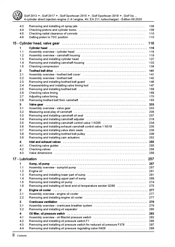 VW Touran 5T from 2015 4-cyl. 1.4l petrol engines 122-150 hp repair manual pdf