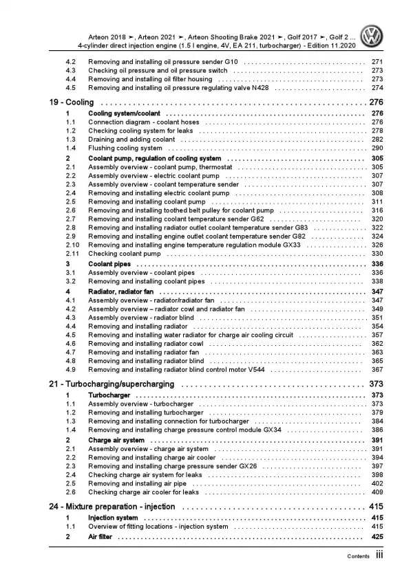 VW Touran type 5T from 2015 4-cyl. petrol engines 179-290 hp repair manual pdf