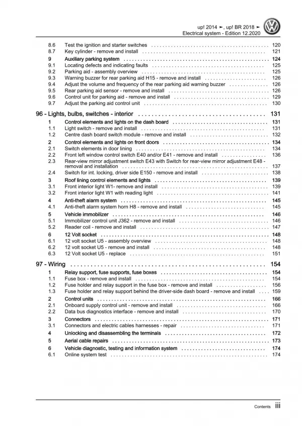 VW Up! type 121 2011-2016 electrical system repair workshop manual pdf ebook