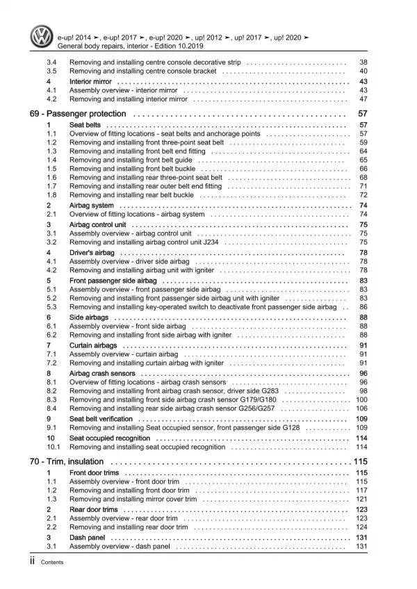 VW Up! 121 2011-2016 general body repairs interior repair workshop manual pdf
