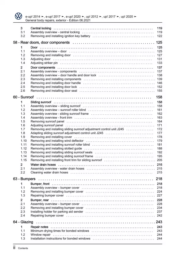 VW Up! 121 2011-2016 general body repairs exterior repair workshop manual pdf