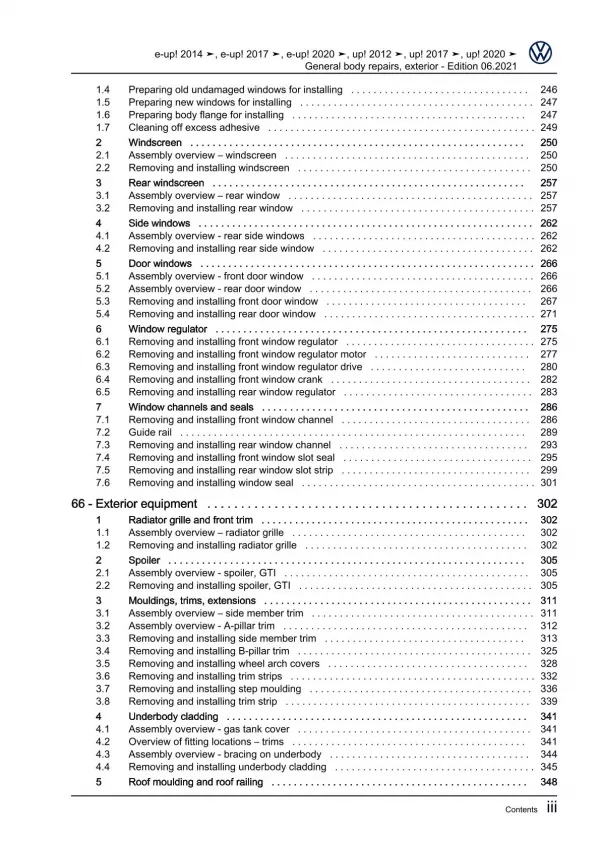 VW Up! 121 2011-2016 general body repairs exterior repair workshop manual pdf