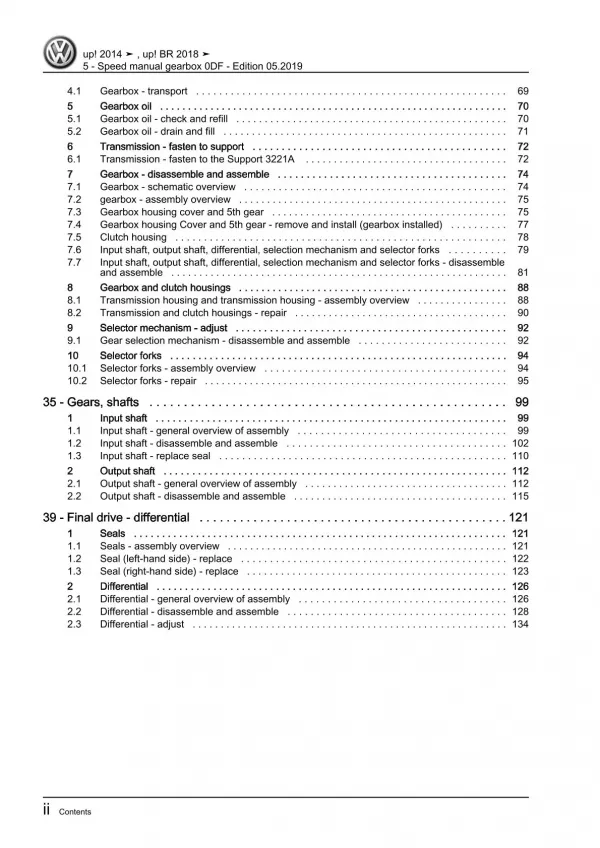 VW Up! 121 2011-2016 5 speed manual gearbox 0DF repair workshop manual pdf