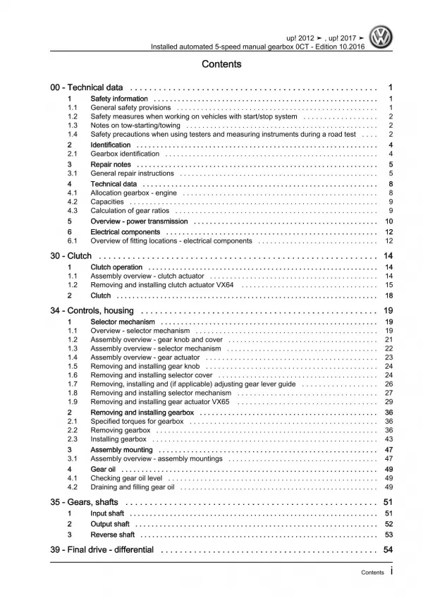 VW Up! 121 2011-2016 5 speed installed automated gearbox 0CT repair manual pdf