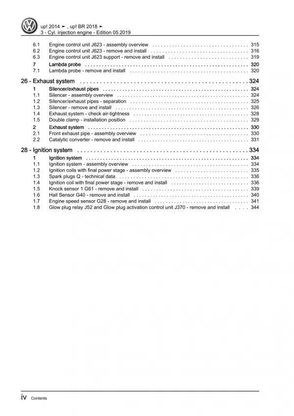 VW Up! 121 11-16 3-cyl. 1.0l petrol engines 75-82 hp repair workshop manual pdf