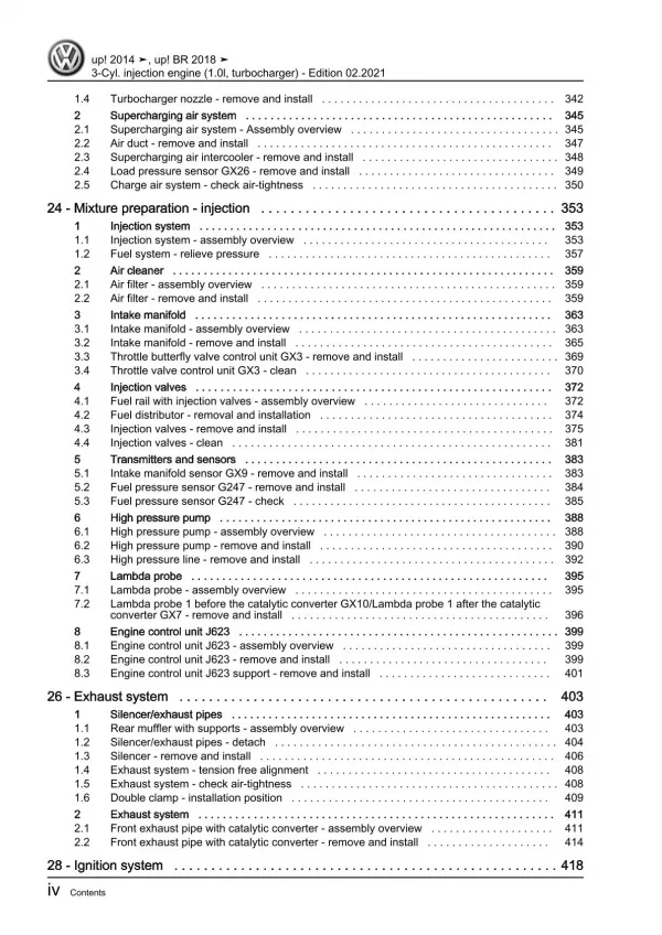 VW Up! 121 (11-16) 3-cyl. 1.0l petrol engines 105 hp repair workshop manual pdf