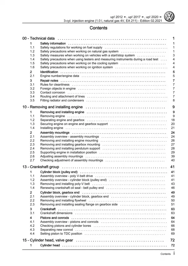 VW Up! 121 11-16 3-cyl. 1.0l natural gas petrol engines 68 hp repair manual pdf