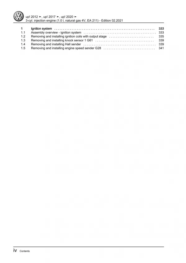 VW Up! 121 11-16 3-cyl. 1.0l natural gas petrol engines 68 hp repair manual pdf