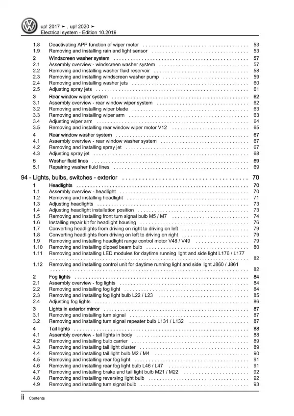 VW Up! type AA from 2016 electrical system repair workshop manual pdf ebook