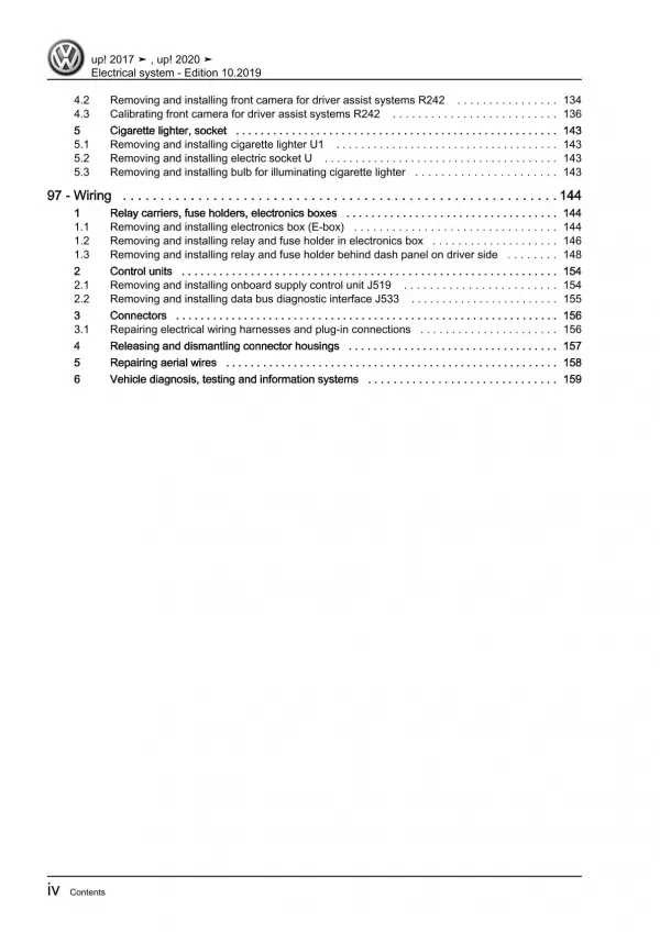 VW Up! type AA from 2016 electrical system repair workshop manual pdf ebook