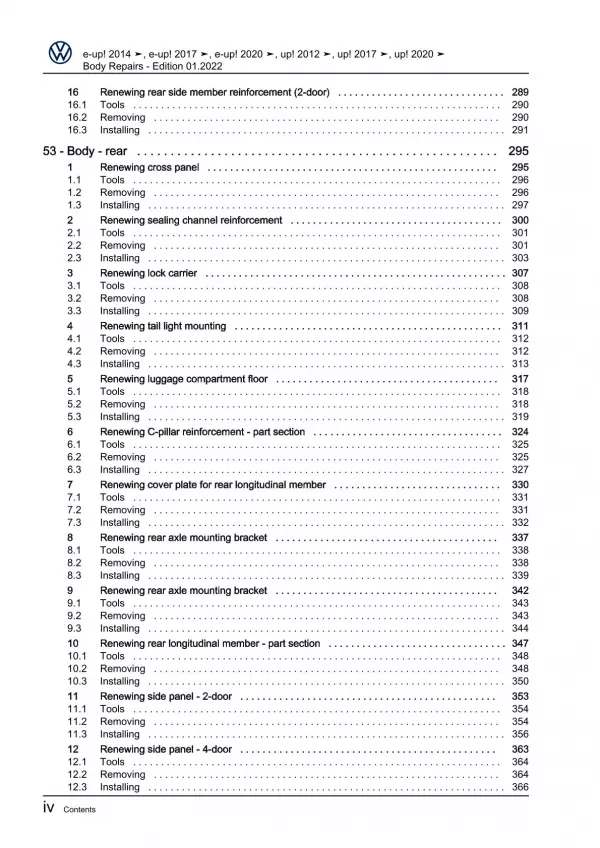 VW Up! type AA from 2016 body repairs workshop repair manual pdf ebook