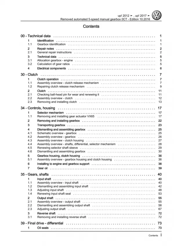 VW Up! AA from 2016 5 speed removed automated gearbox 0CT workshop manual pdf