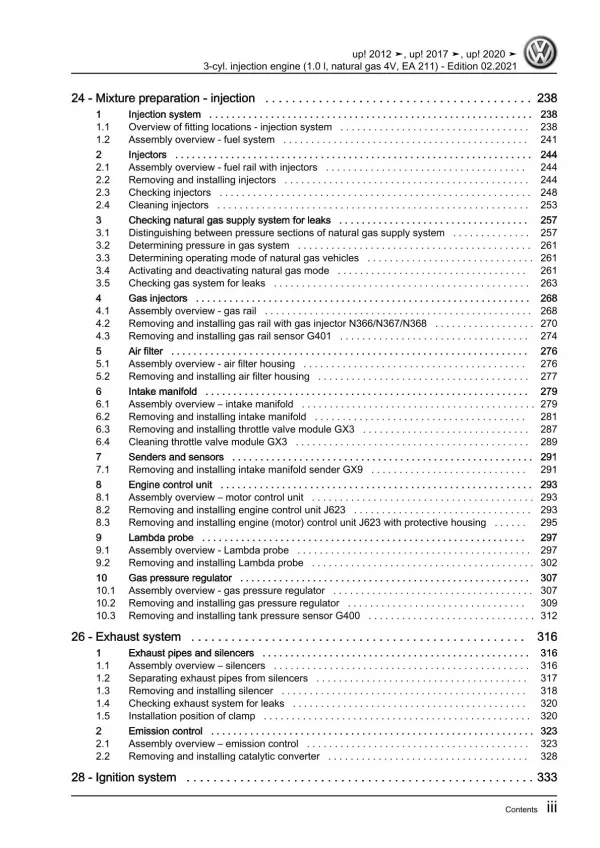 VW Up! AA from 2016 3-cyl. natural gas petrol engines 68 hp repair manual pdf