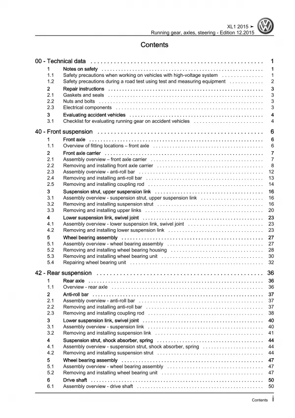 VW XL1 type 6Z 2012-2016 running gear axles steering repair workshop guide eBook