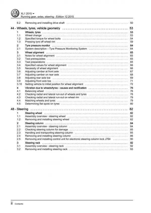 VW XL1 type 6Z 2012-2016 running gear axles steering repair workshop guide eBook