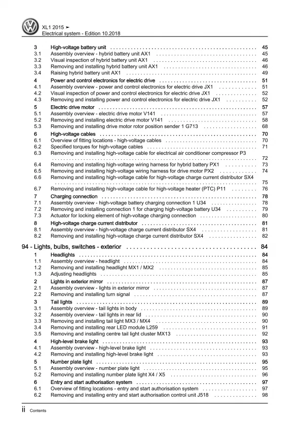 VW XL1 type 6Z 2012-2016 electrical system repair workshop manual download eBook