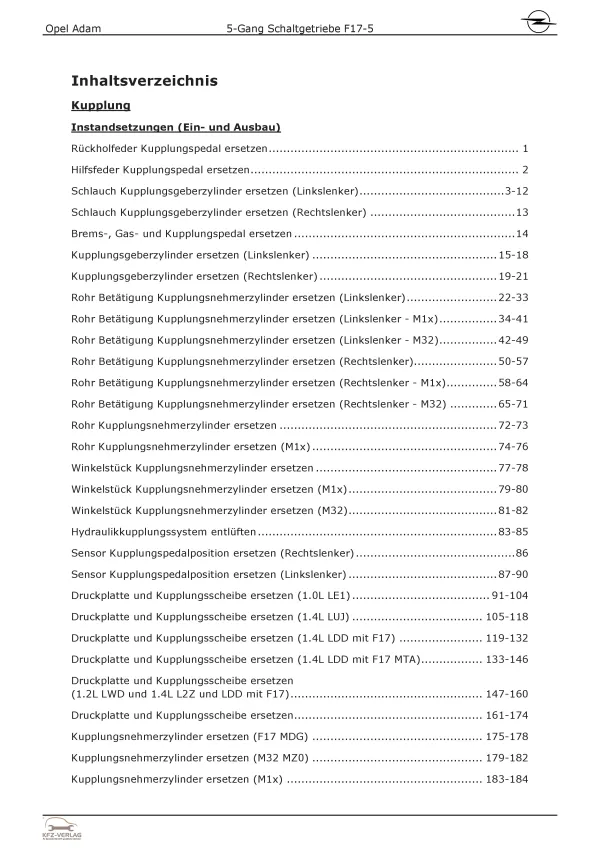 Opel Adam Typ M13 12-19 5-Gang Schaltgetriebe Kupplung M26/MDG Reparaturhandbuch