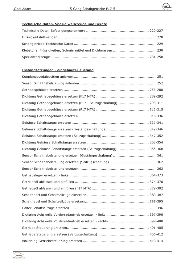 Opel Adam Typ M13 12-19 5-Gang Schaltgetriebe Kupplung M26/MDG Reparaturhandbuch