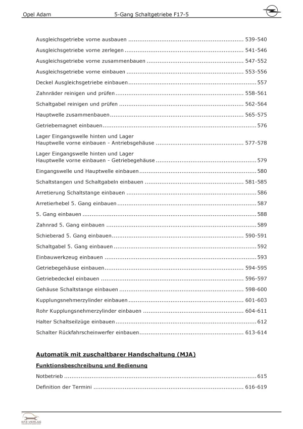 Opel Adam Typ M13 12-19 5-Gang Schaltgetriebe Kupplung M26/MDG Reparaturhandbuch