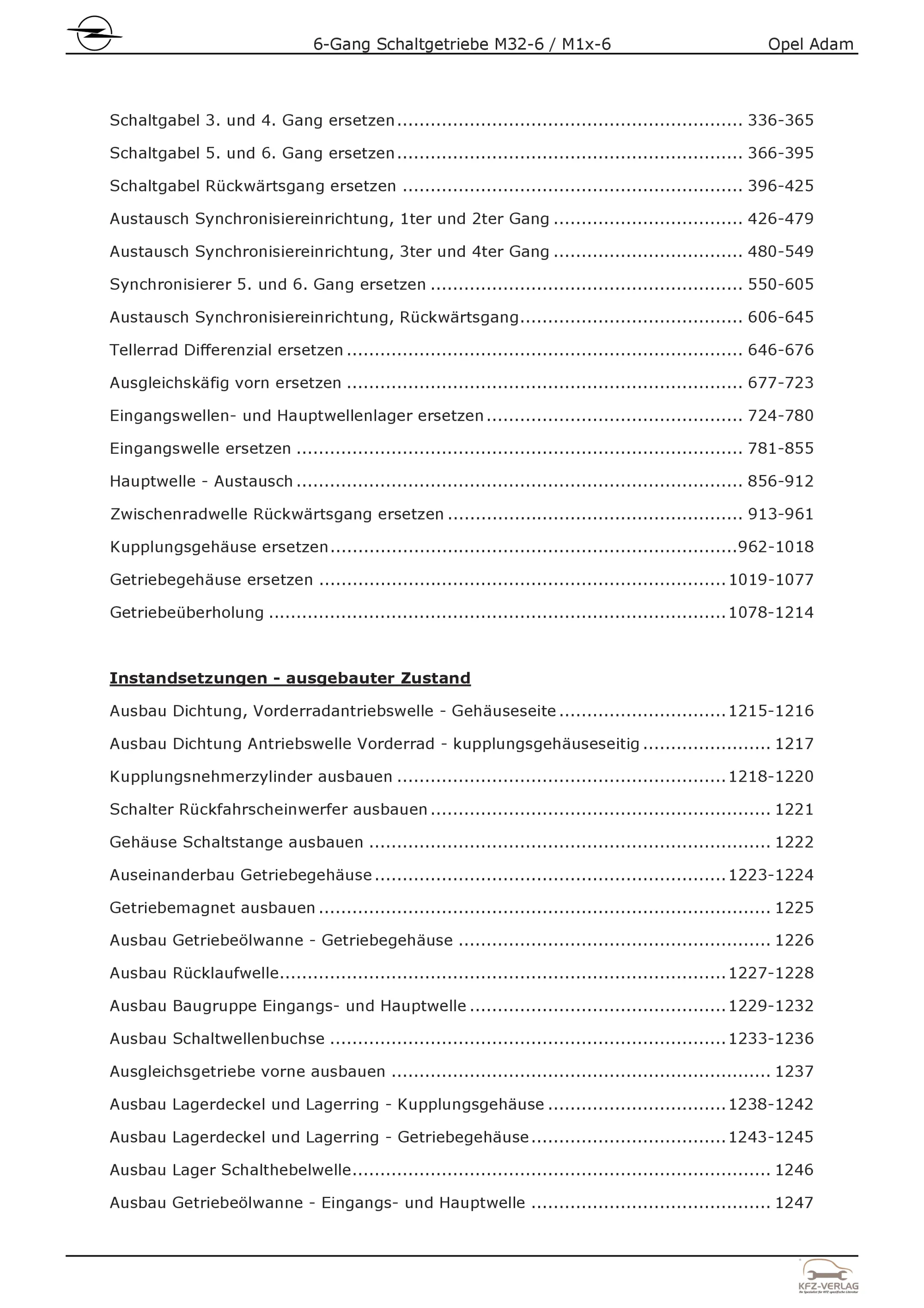 Opel Adam Typ M13 12-19 6-Gang Schaltgetriebe Kupplung M1x/M32 Reparaturhandbuch