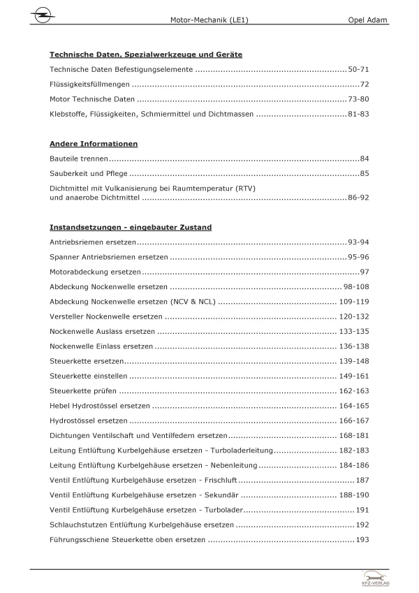 Opel Adam M13 2012-2019 3-Zyl. 1,0l Benzinmotor 90-116 PS LE1 Reparaturanleitung