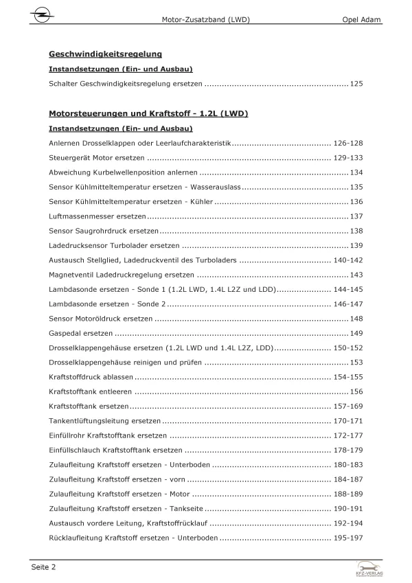 Opel Adam M13 2012-2019 1,2l Benzinmotor 69 PS LWD Zusatzband Reparaturanleitung