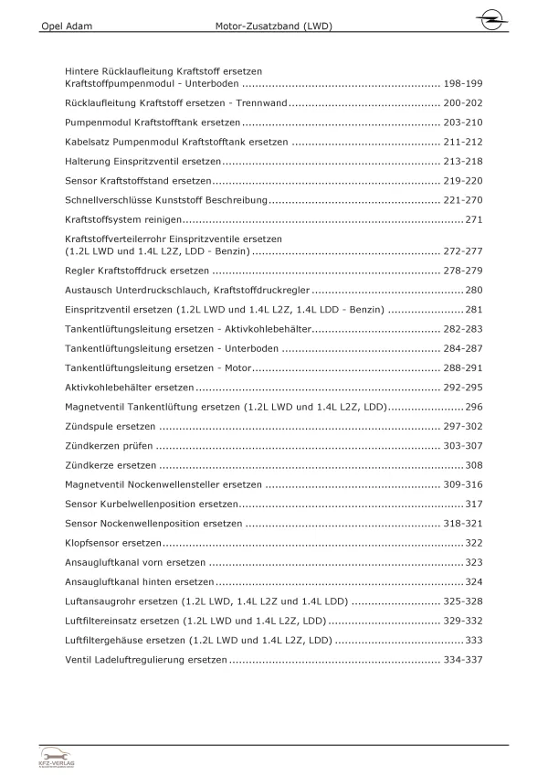 Opel Adam M13 2012-2019 1,2l Benzinmotor 69 PS LWD Zusatzband Reparaturanleitung