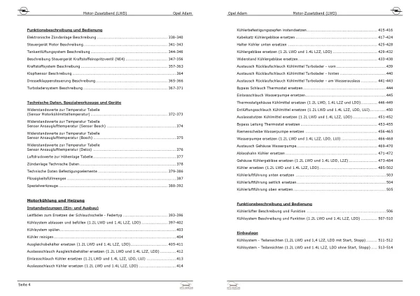 Opel Adam M13 2012-2019 1,2l Benzinmotor 69 PS LWD Zusatzband Reparaturanleitung