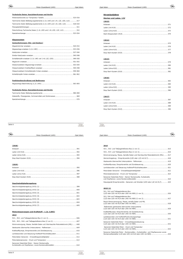 Opel Adam M13 2012-2019 1,2l Benzinmotor 69 PS LWD Zusatzband Reparaturanleitung