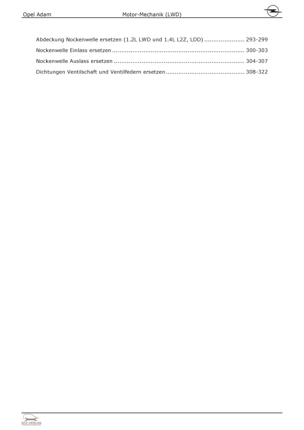 Opel Adam M13 2012-2019 4-Zyl. 1,2l Benzinmotor 69 PS LWD Reparaturanleitung