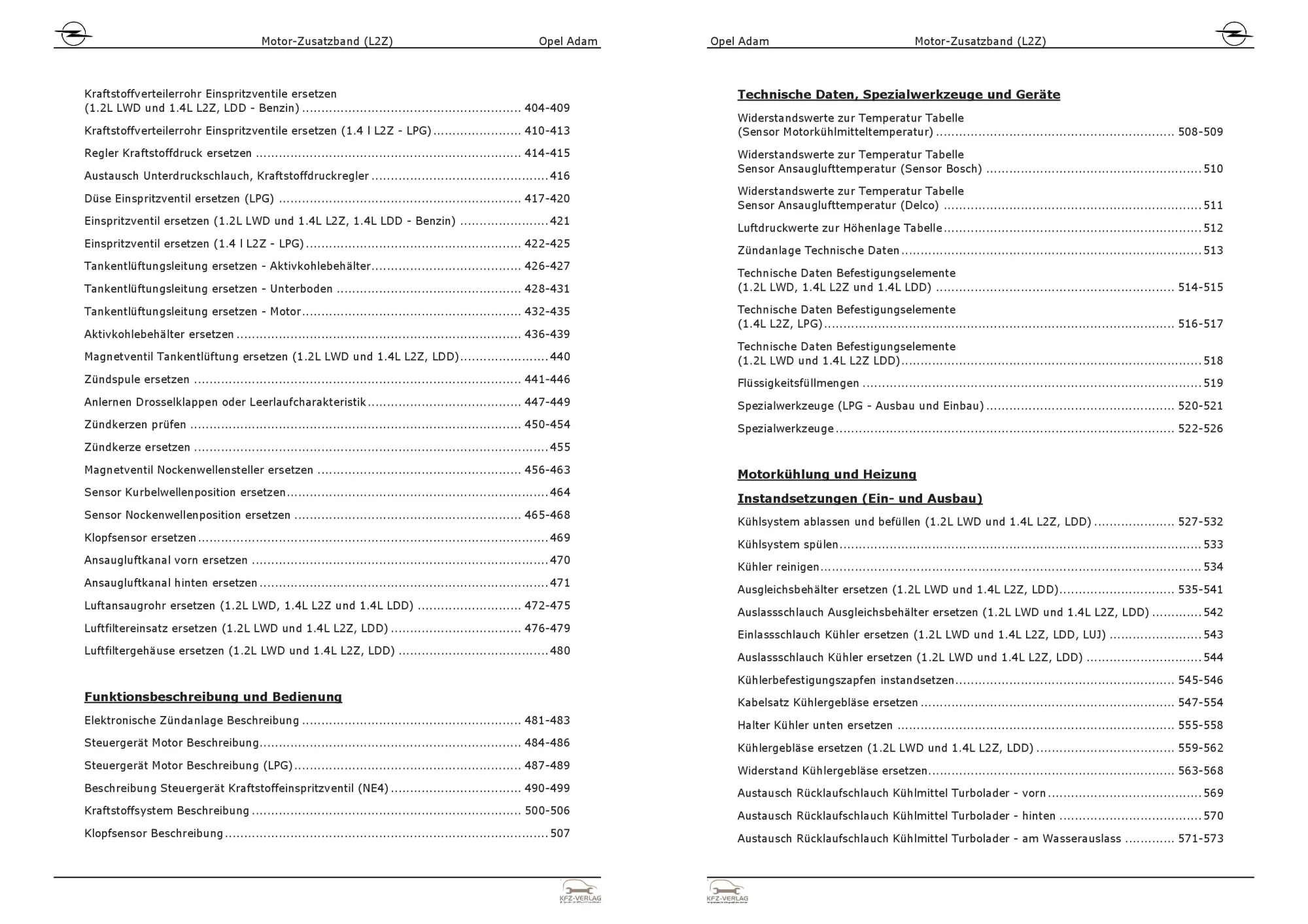 Opel Adam M13 12-19 1,4l Benzin/Gasmotor 87 PS L2Z Zusatzband Reparaturanleitung