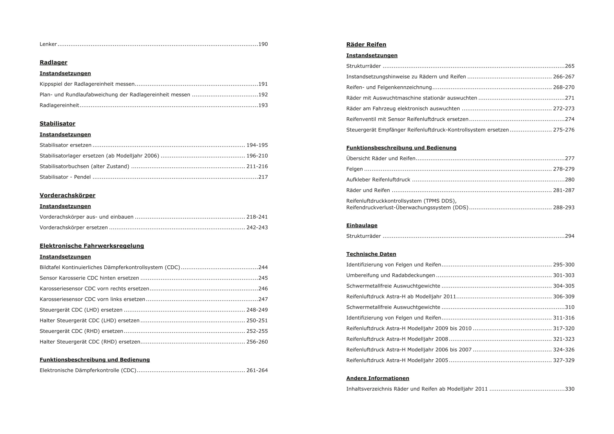 Opel Astra H Typ A04 2004-2010 Fahrwerk Achsen Lenkung Reparaturanleitung