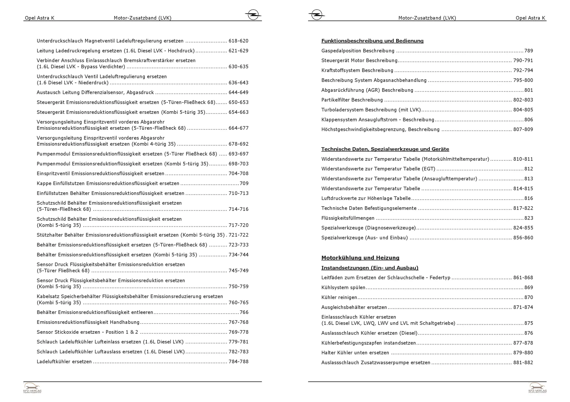 Opel Astra K 2015-2021 1,6l Dieselmotor 150 PS LVK Zusatzband Reparaturanleitung