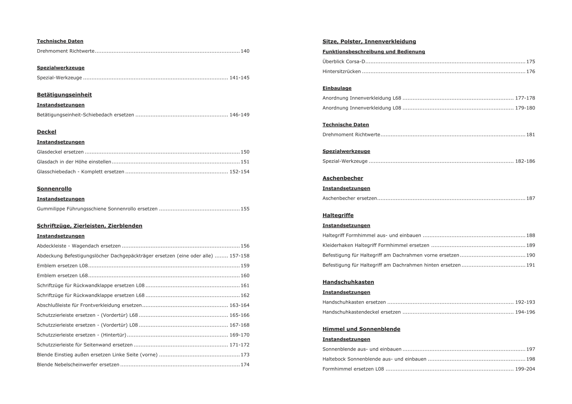 Opel Corsa D Typ S07 Baujahre 2006-2014 Karosserieausstattung Reparaturanleitung