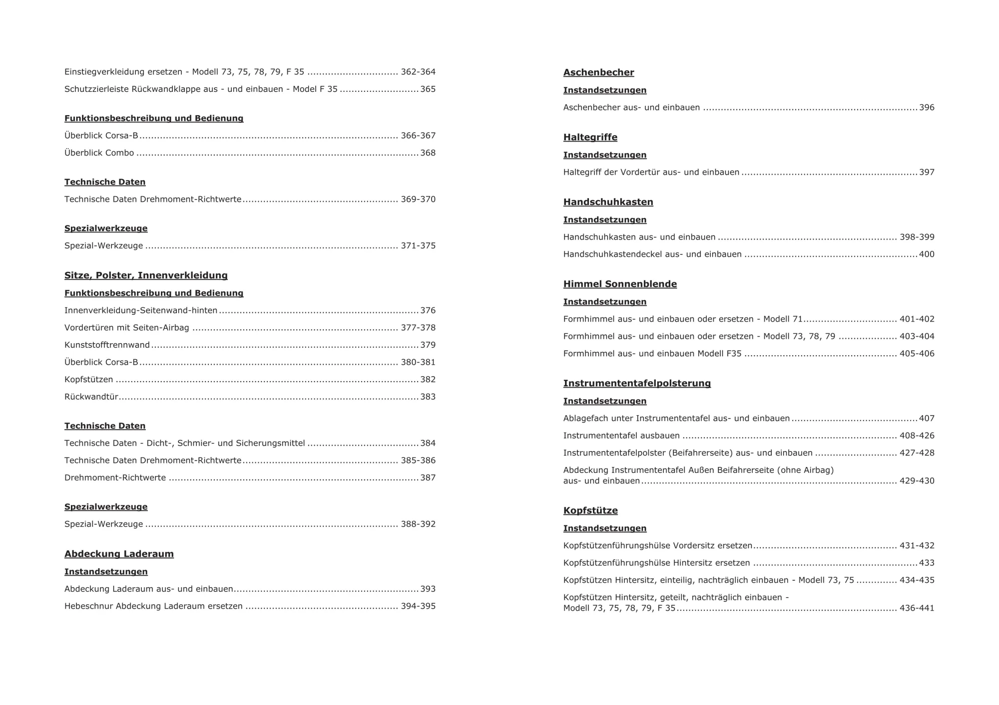 Opel Corsa B Typ S93 Baujahre 1993-2000 Karosserieausstattung Reparaturanleitung