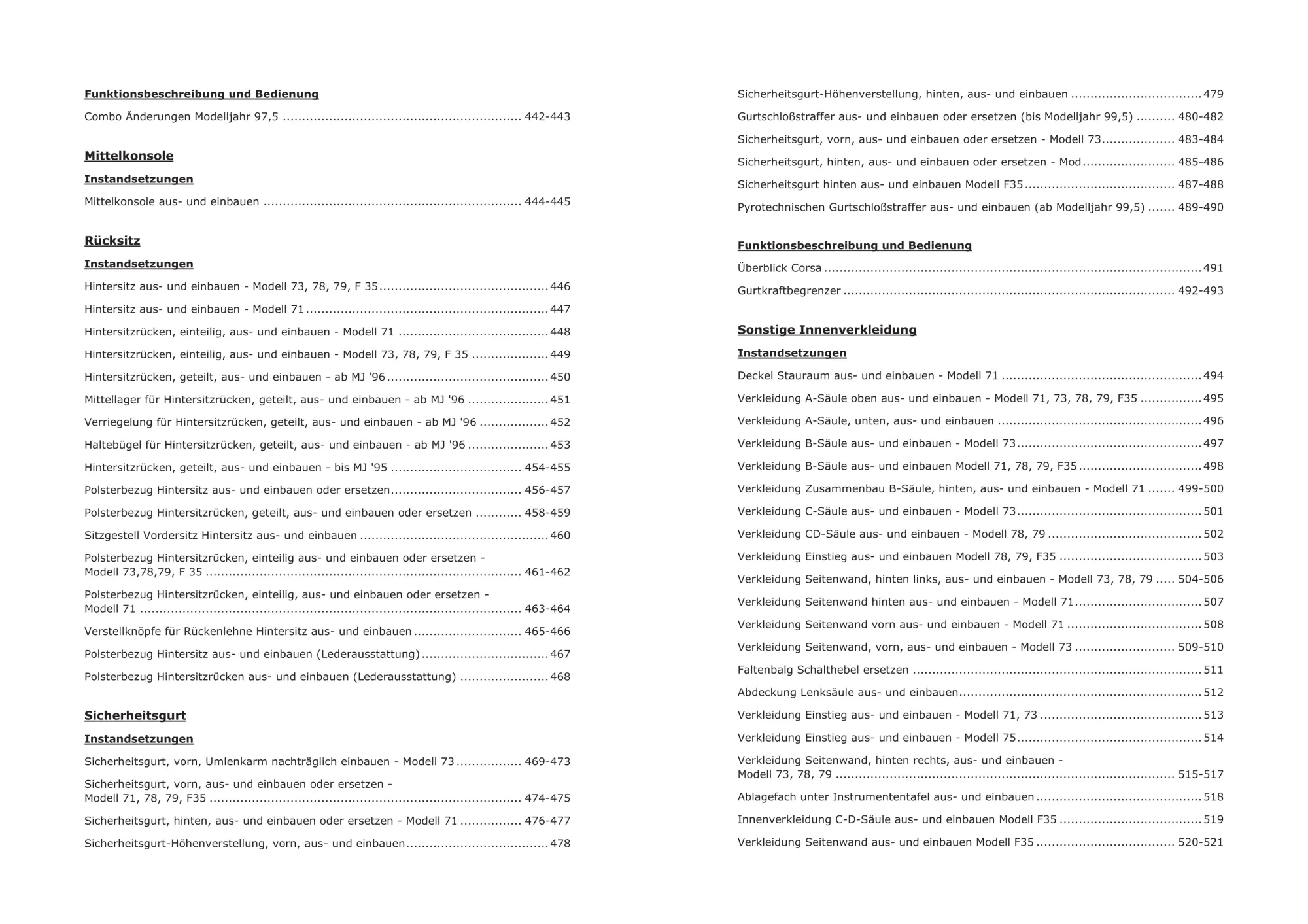 Opel Corsa B Typ S93 Baujahre 1993-2000 Karosserieausstattung Reparaturanleitung
