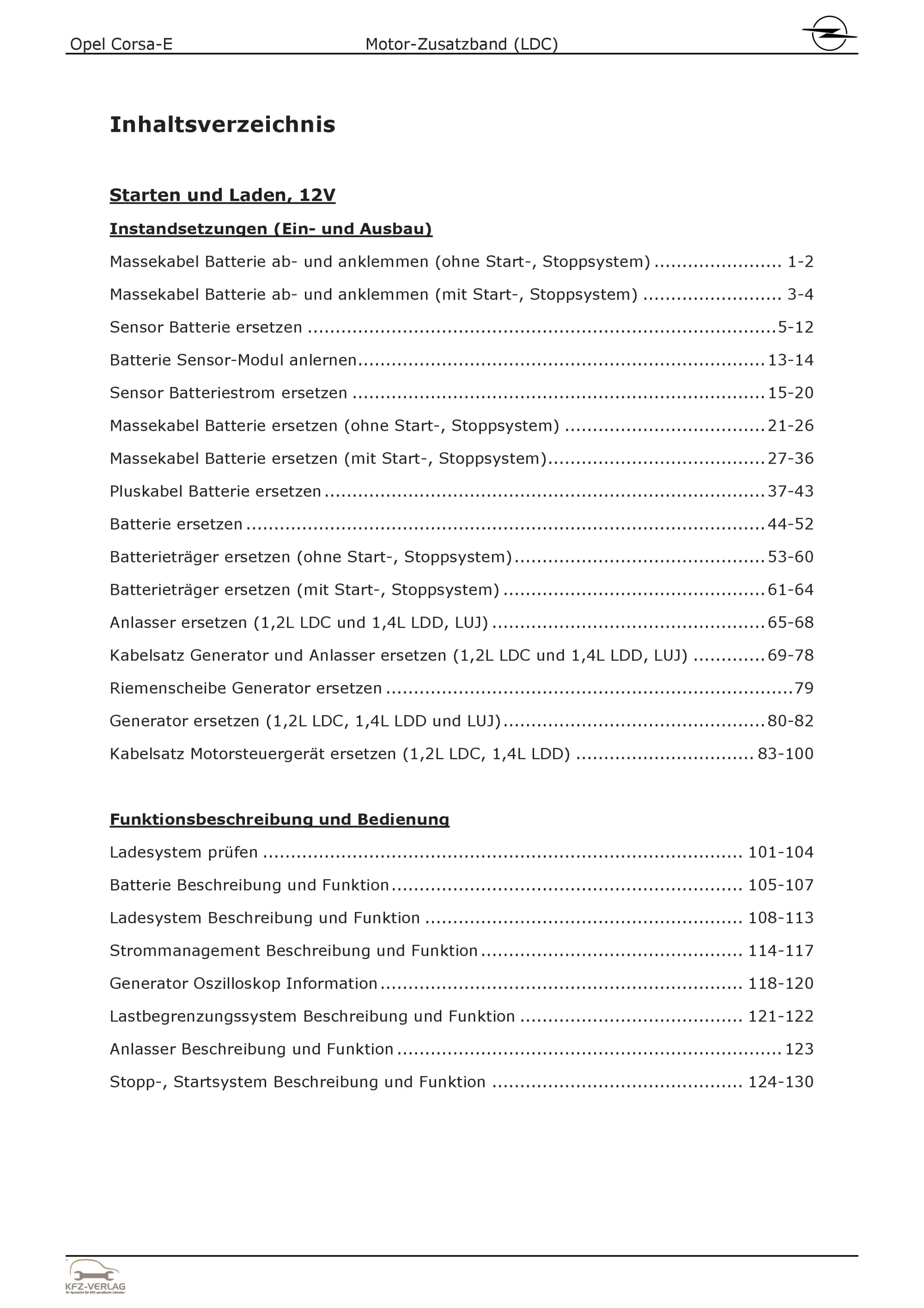 Opel Corsa E Typ X15 (14-19) Benzinmotor 70 PS LDC Zusatzband Reparaturanleitung