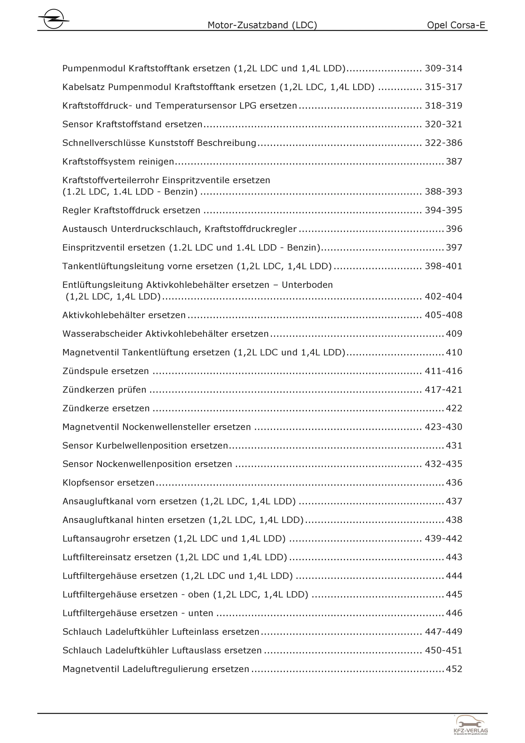 Opel Corsa E Typ X15 (14-19) Benzinmotor 70 PS LDC Zusatzband Reparaturanleitung