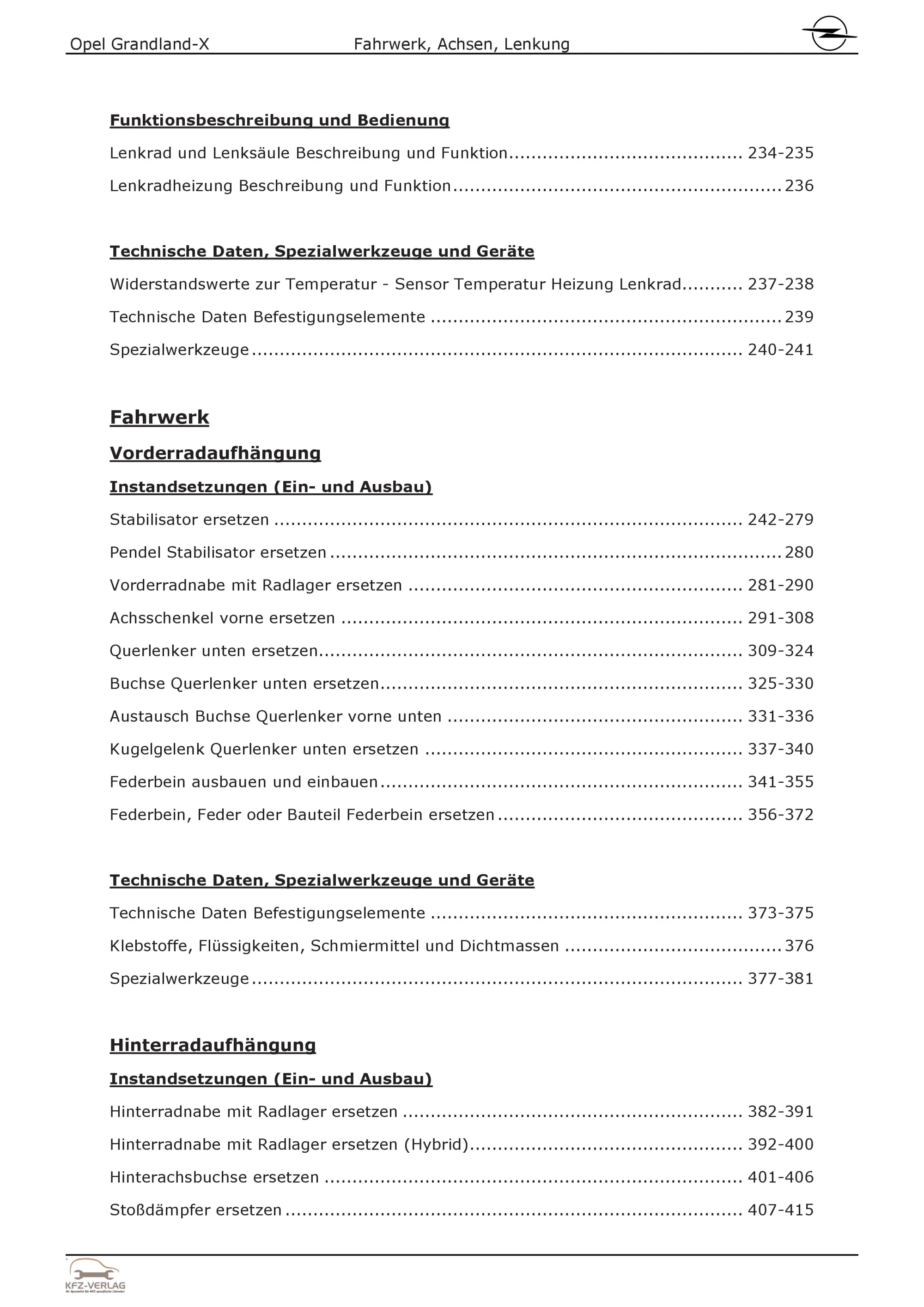 Opel Grandland Typ A18 2017-2024 Fahrwerk Achsen Lenkung Reparaturanleitung Buch