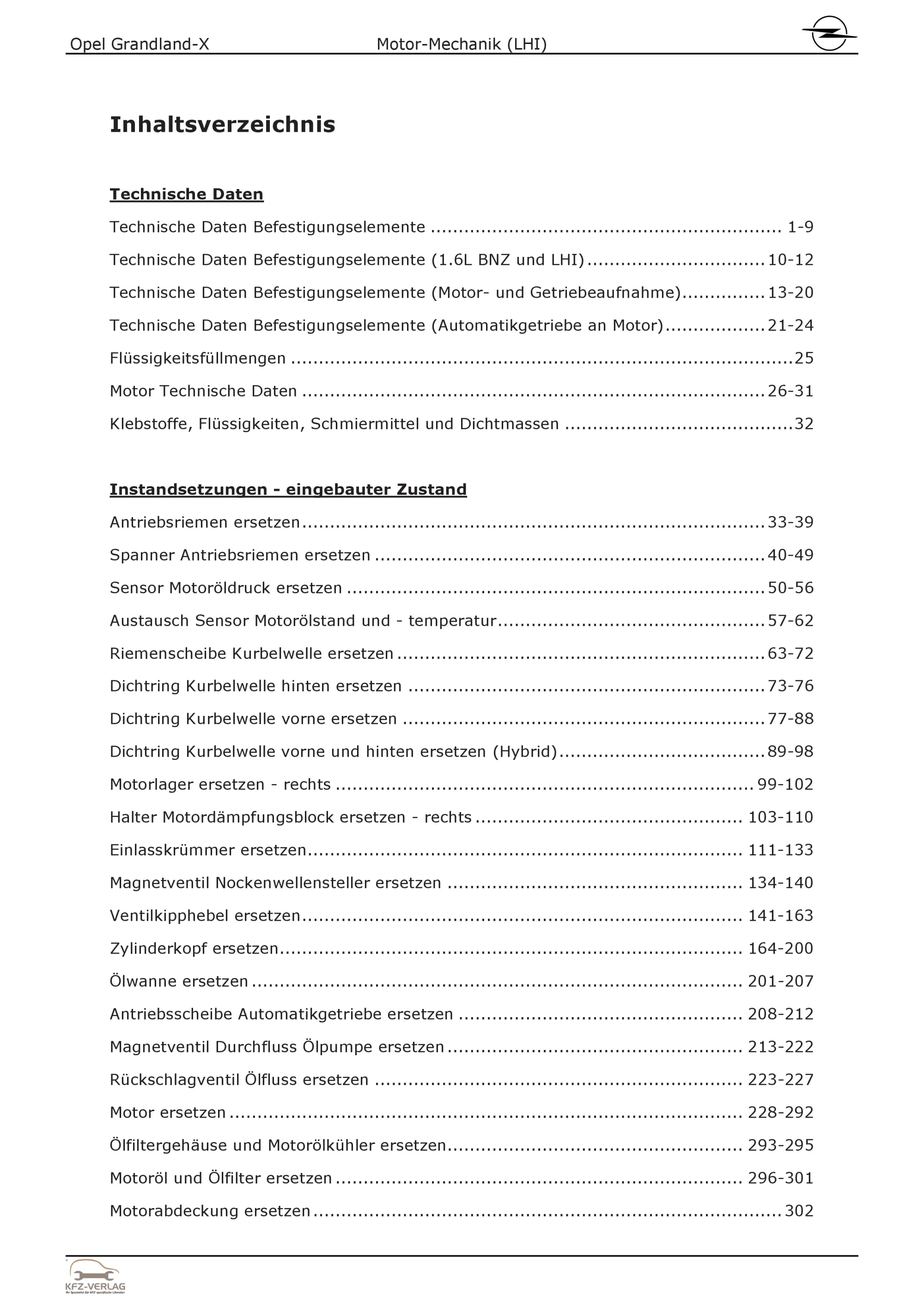 Opel Grandland A18 (17-24) 4-Zyl 1.6l Benzinmotor 165 PS LHI Reparaturanleitung